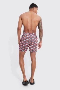 Ocean Streetwear -Ocean Streetwear male black mid length bm printed swim shorts 1
