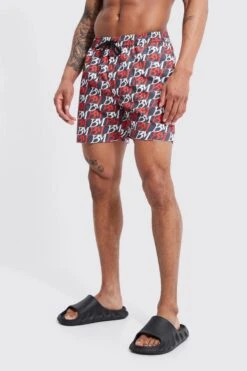 Mid Length Bm Printed Swim Shorts