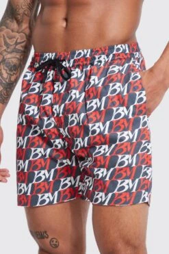 Mid Length Bm Printed Swim Shorts -Ocean Streetwear male black mid length bm printed swim shorts 3