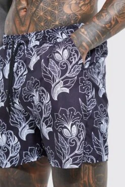 Mid Length Floral Swim Shorts 7 Mid Length Floral Swim Shorts -Ocean Streetwear male black mid length floral swim shorts 3