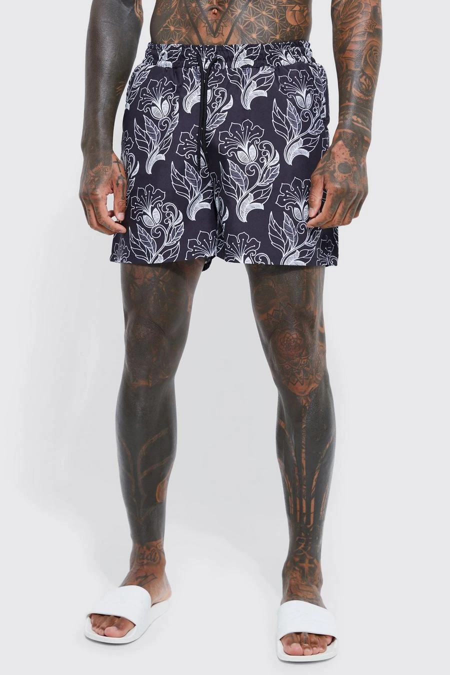 Mid Length Floral Swim Shorts 1 Mid Length Floral Swim Shorts