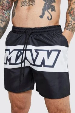 Mid Length Man Colourblock Swim Shorts -Ocean Streetwear male black mid length man colourblock swim shorts 3