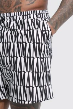 Mid Length Man Monogram Swim Shorts -Ocean Streetwear male black mid length man monogram swim shorts 3