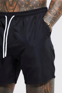 Mid Length Plain Swim Shorts -Ocean Streetwear male black mid length plain swim shorts 3