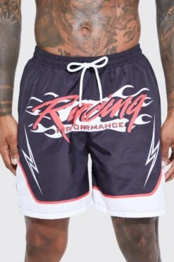 Mid Length Racing Swim Shorts -Ocean Streetwear male black mid length racing swim shorts 3