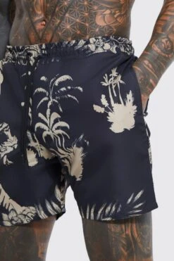 Mid Length Tiger Swim Shorts -Ocean Streetwear male black mid length tiger swim shorts 3