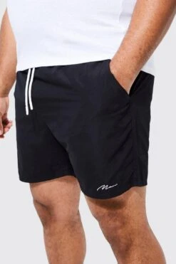 Plus Man Signature Mid Length Swim Shorts -Ocean Streetwear male black plus man signature mid length swim shorts 1 3