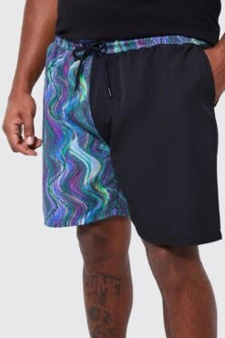 Plus Warped Spliced Mid Length Swim -Ocean Streetwear male black plus warped spliced mid length swim 3