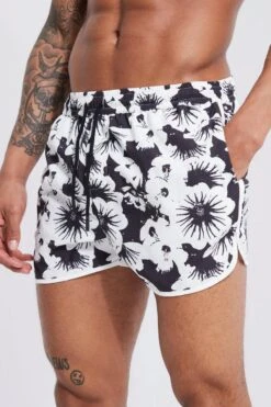 Runner Floral Printed Swim Shorts -Ocean Streetwear male black runner floral printed swim shorts 3