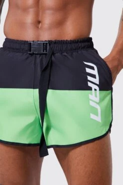 Runner Man Colourblock Swim Shorts -Ocean Streetwear male black runner man colourblock swim shorts 3