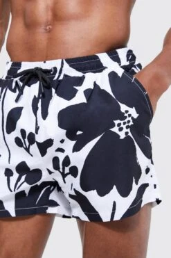 Short Length Floral Swim Shorts -Ocean Streetwear male black short length floral swim shorts 3