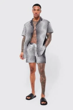 Short Sleeve Illusion Shirt And Swim Set