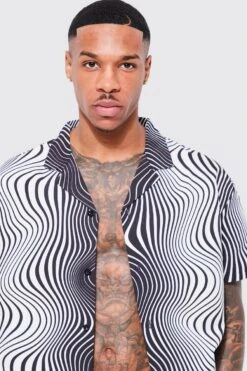 Short Sleeve Illusion Shirt And Swim Set -Ocean Streetwear male black short sleeve illusion shirt and swim set 3
