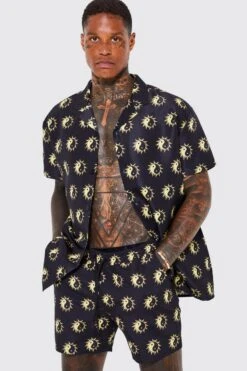 Short Sleeve Mini Sun Shirt And Swim Short -Ocean Streetwear male black short sleeve mini sun shirt and swim short 3