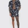 Short Sleeve Oversized Poly Abstract Shirt And Swim Set