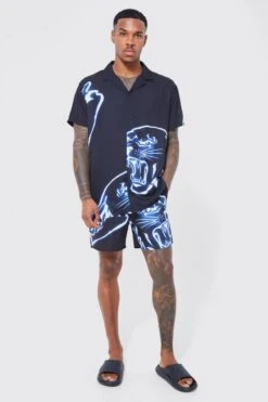 Short Sleeve Oversized Poly Tiger Shirt And Swim Set