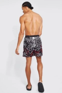Ocean Streetwear -Ocean Streetwear male black tall short length tiger swim shorts 1