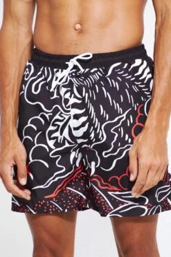 Tall Short Length Tiger Swim Shorts -Ocean Streetwear male black tall short length tiger swim shorts 3