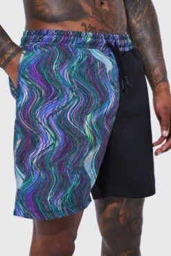 Warped Spliced Mid Length Swim -Ocean Streetwear male black warped spliced mid length swim 3