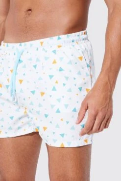 Geo Printed Short Length Swim -Ocean Streetwear male blue geo printed short length swim 3