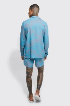 Ocean Streetwear -Ocean Streetwear male blue long sleeve all over floral shirt swim 1