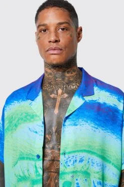 Short Sleeve Oversized Heat Sense Shirt & Swim -Ocean Streetwear male blue short sleeve oversized heat sense shirt swim 3