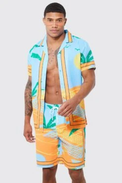 Short Sleeve Revere Boarder Swim Shirt & Short Set