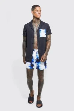 Short Sleeve Tie Dye Pocket Shirt And Swim Set
