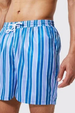 Tall Short Length Stripe Swim Shorts -Ocean Streetwear male blue tall short length stripe swim shorts 3