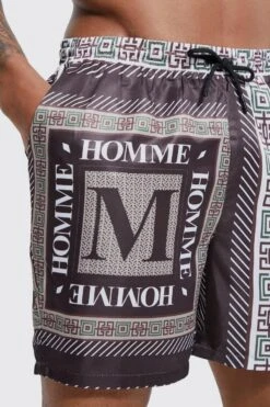 Mid Length Tile Print Swim -Ocean Streetwear male brown mid length tile print swim 2