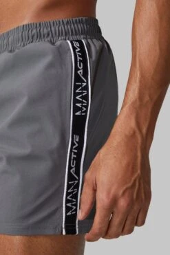 Man Active Tape Detail Stretch Swim Shorts -Ocean Streetwear male charcoal man active tape detail stretch swim shorts 3