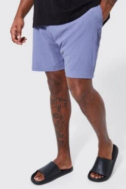 Plus Mid Length Seersucker Swim Shorts