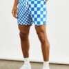 Mid Length Checkboard Waistband Swim Shorts