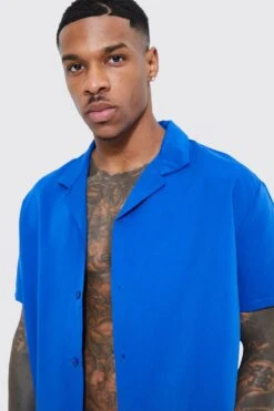 Short Sleeve Line Drawing Shirt And Swim Set -Ocean Streetwear male cobalt short sleeve line drawing shirt and swim set 3