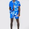 Short Sleeve Metallic Swirl Shirt And Swim Short