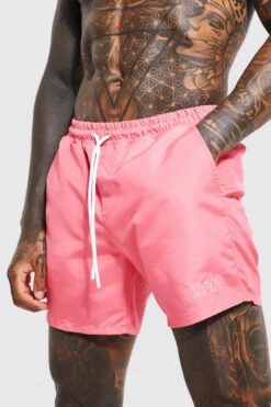 Short Length Plain Man Swim Shorts -Ocean Streetwear male coral short length plain man swim shorts 3