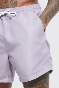 Mid Length Man Embroidered Swim Shorts -Ocean Streetwear male dusty20pink mid length man embroidered swim shorts 3