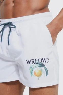 Short Length Worldwide Split Hem Swim Shorts -Ocean Streetwear male ecru short length worldwide split hem swim shorts 2