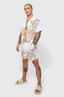 Short Sleeve Oversized Dragon Placement Shirt & Swim