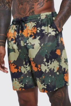 Mid Length Camo Swim Shorts -Ocean Streetwear male green mid length camo swim shorts 3
