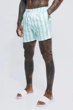 Mid Length Striped 2 Pack Swim Shorts -Ocean Streetwear male green mid length striped 2 pack swim shorts 3