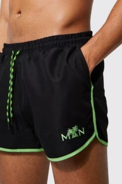 Plain Embroidery Runner Swim -Ocean Streetwear male green plain embroidery runner swim 3