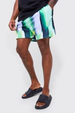 Plus Mid Length Abstract Swim Shorts