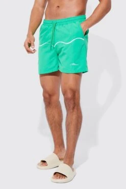 Short Length Official Man Piping Swim Shorts