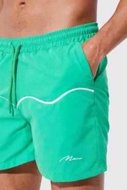 Short Length Official Man Piping Swim Shorts -Ocean Streetwear male green short length official man piping swim shorts 3