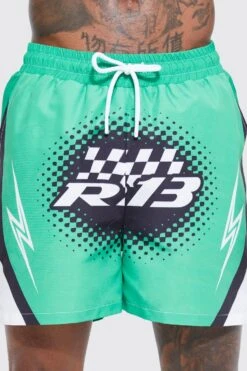 Short Length Racer Split Hem Swim Shorts -Ocean Streetwear male green short length racer split hem swim shorts 3