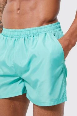 Short Length Split Hem Plain Swim Shorts -Ocean Streetwear male green short length split hem plain swim shorts 3