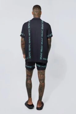 Ocean Streetwear -Ocean Streetwear male green short sleeve mini border shirt and swim short 1 1