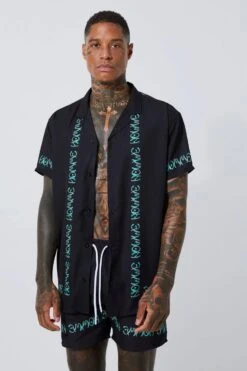 Short Sleeve Mini Border Shirt And Swim Short -Ocean Streetwear male green short sleeve mini border shirt and swim short 1 3