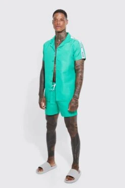 Short Sleeve Side Tape Shirt And Swim Set